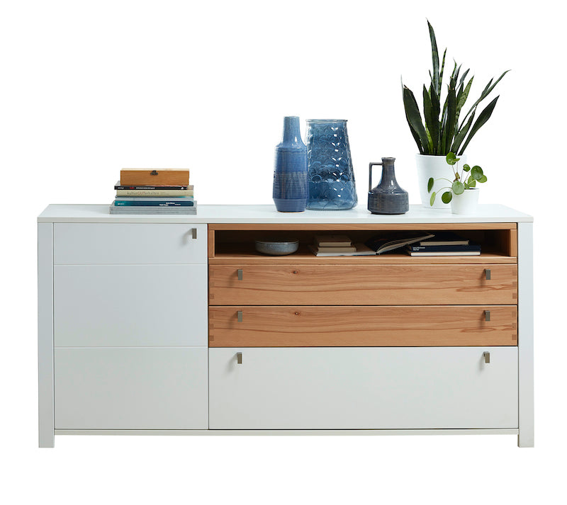 Serpio Sideboard Weiß / Wildbuche massiv - Voelpe