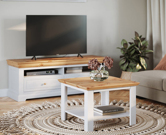 Marone Elite Couchtisch 70x70 cm Massivholz Weiß / Grau