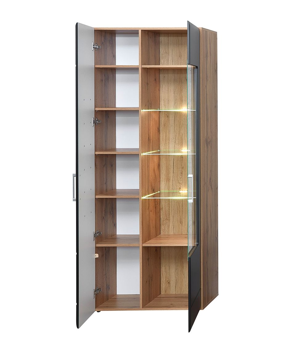 Sonate Vitrinenschrank inkl. LED-Beleuchtung Schwarz supermatt / Hirnholz