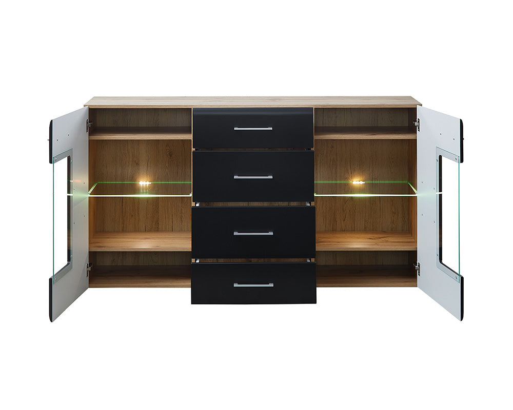 Sonate Sideboard inkl. LED-Beleuchtung Schwarz supermatt / Hirnholz