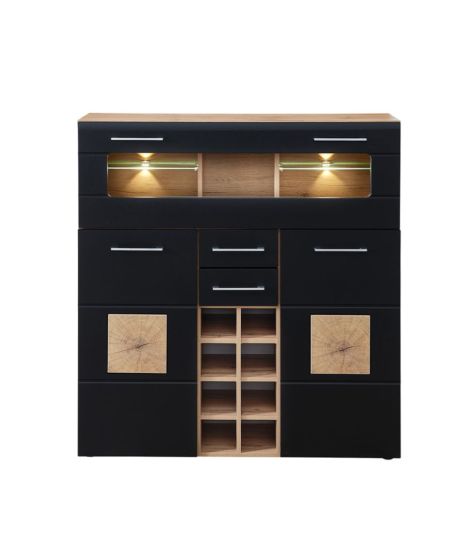 Sonate Barschrank inkl. LED-Beleuchtung Schwarz supermatt / Hirnholz