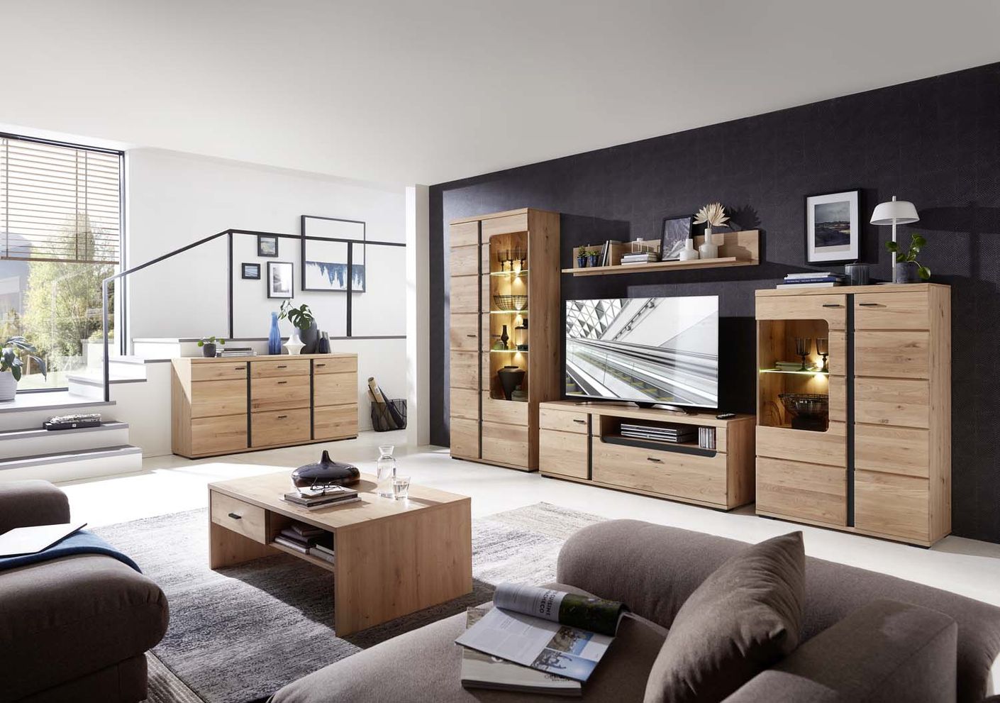 SONOS Sideboard Artisan Eiche massiv, Absetzung schwarz matt - Voelpe