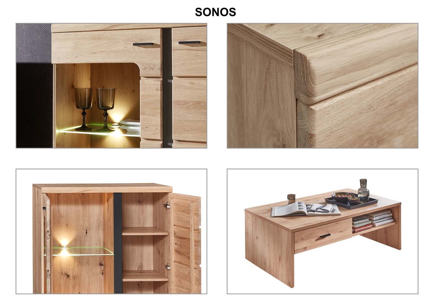 SONOS Sideboard Artisan Eiche massiv, Absetzung schwarz matt - Voelpe