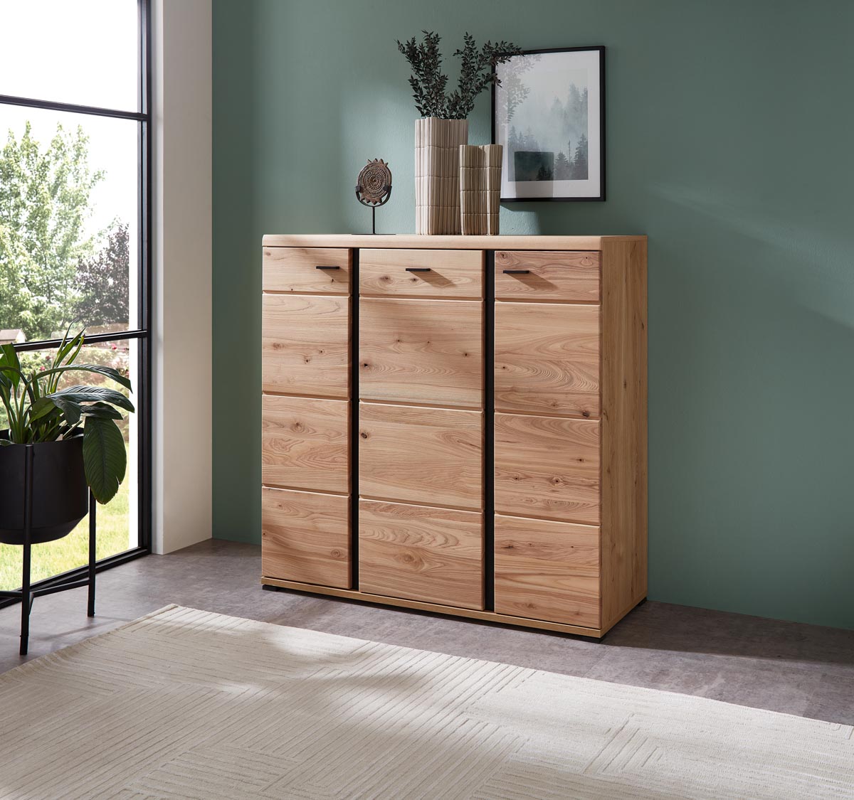 Sonos Highboard 124 cm Breite Altesche massiv / Artisan Eiche