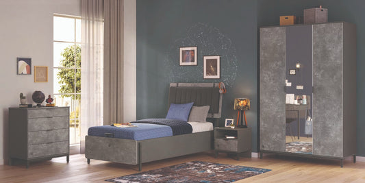 Space Gray 4-teiliges Jugendzimmer Komplettset 3 Grau