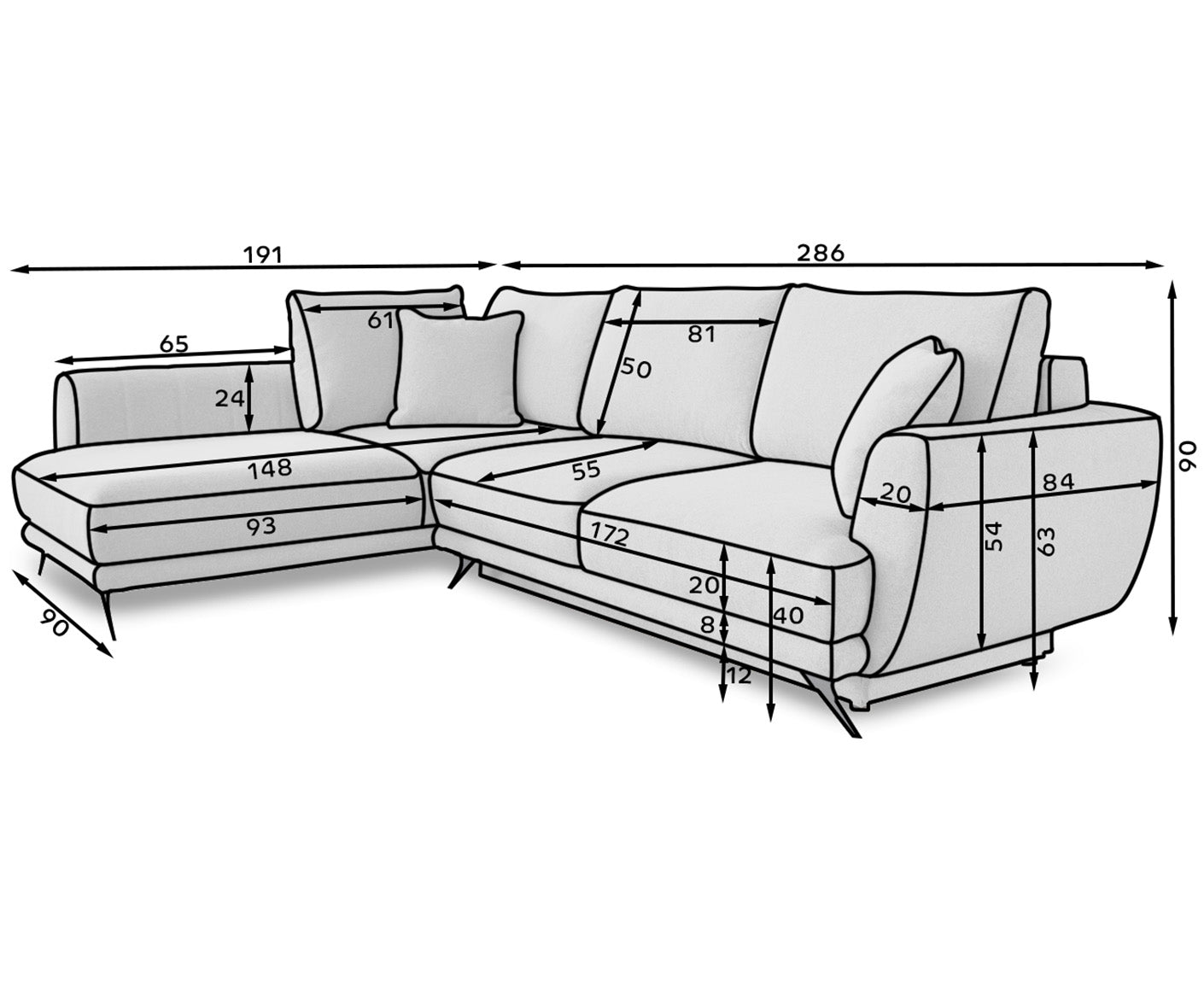 Larde Ecksofa 276 x 191 cm, mit Schlaffunktion & Bettkasten, Velour