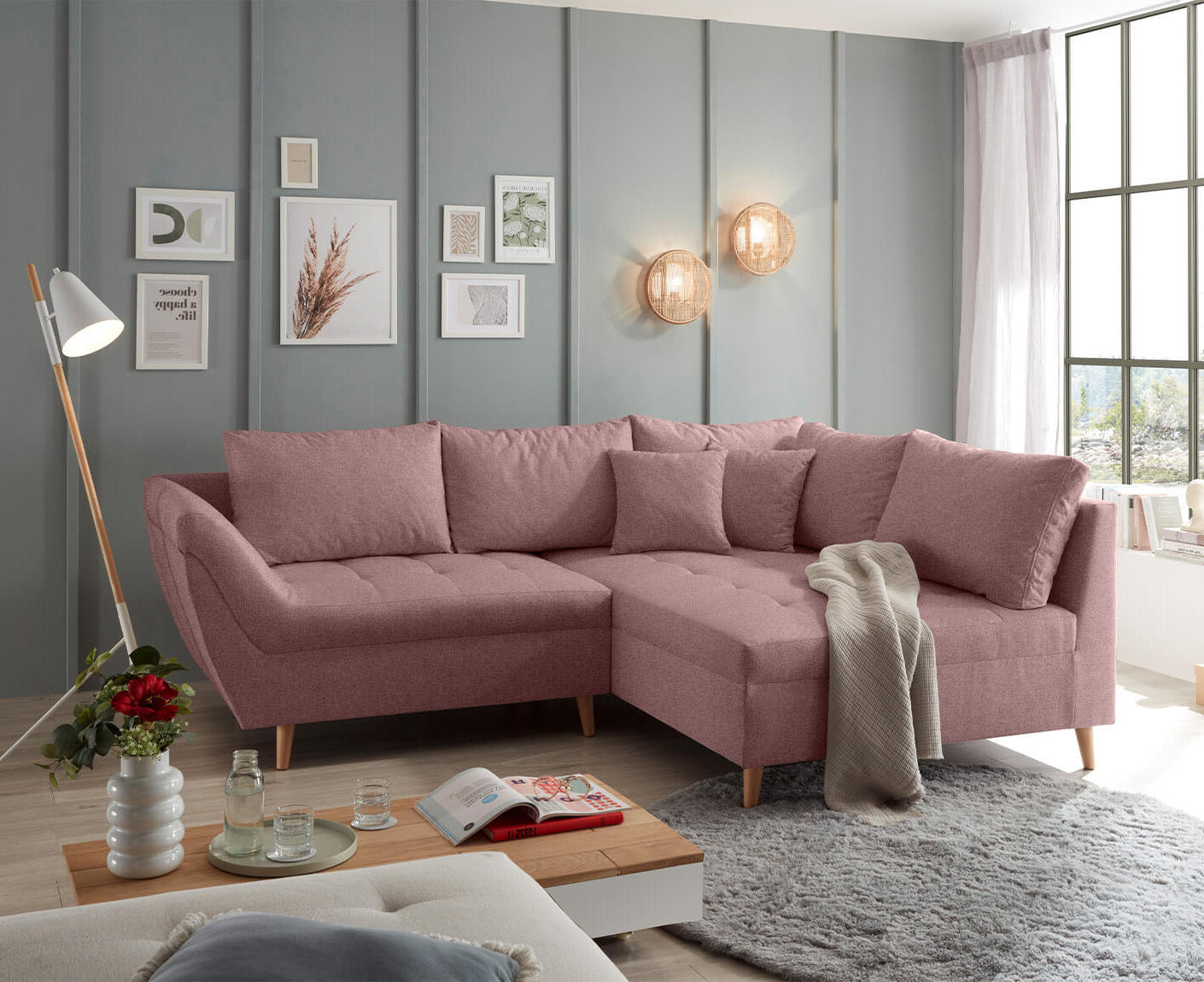 Split Ecksofa 251 x 173 cm, mit Zierkissen, Farbe wählbar