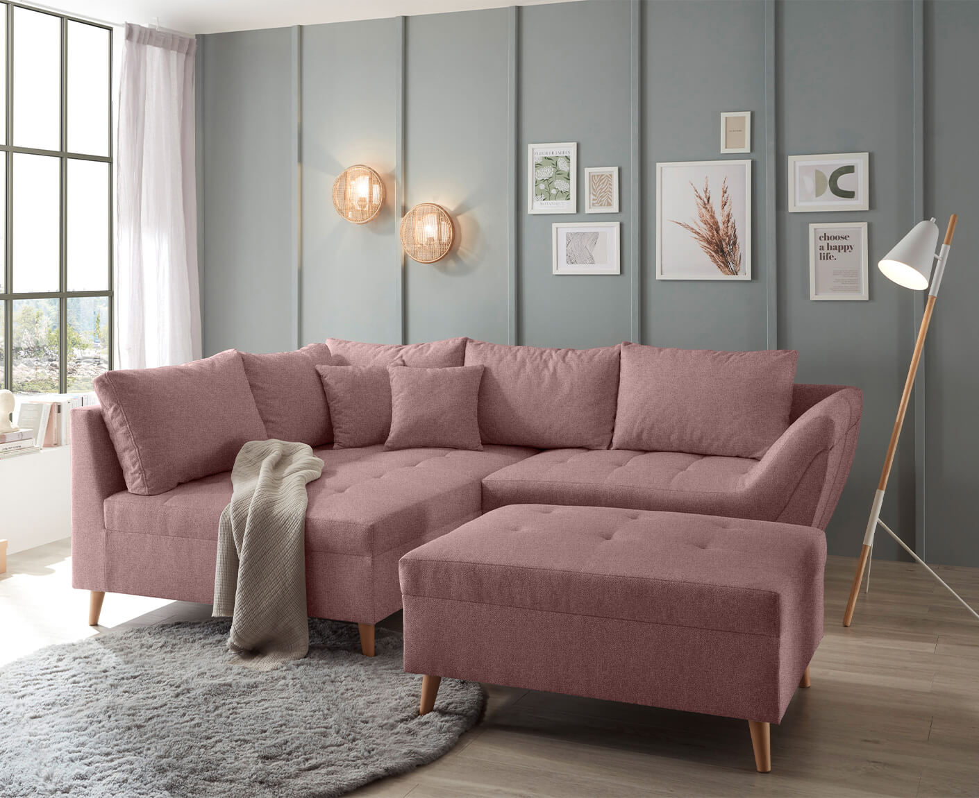 Split Ecksofa 251 x 173 cm, mit Zierkissen, Farbe wählbar