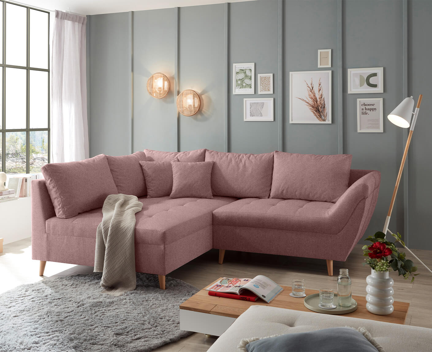 Split Ecksofa 251 x 173 cm, mit Zierkissen, Farbe wählbar