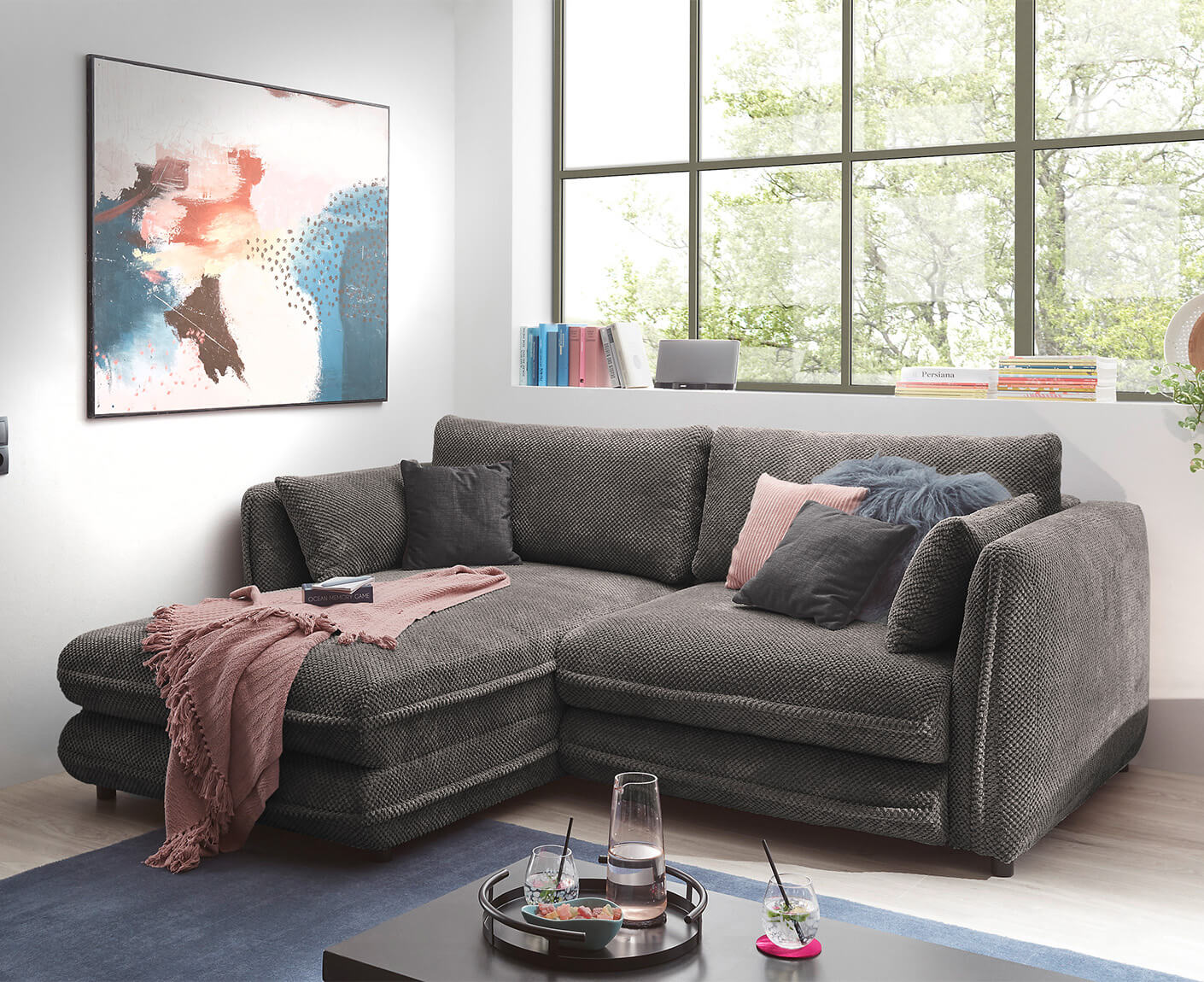 Stanley Ecksofa 240 x 192 cm, mit Schlaffunktion & Bettkasten