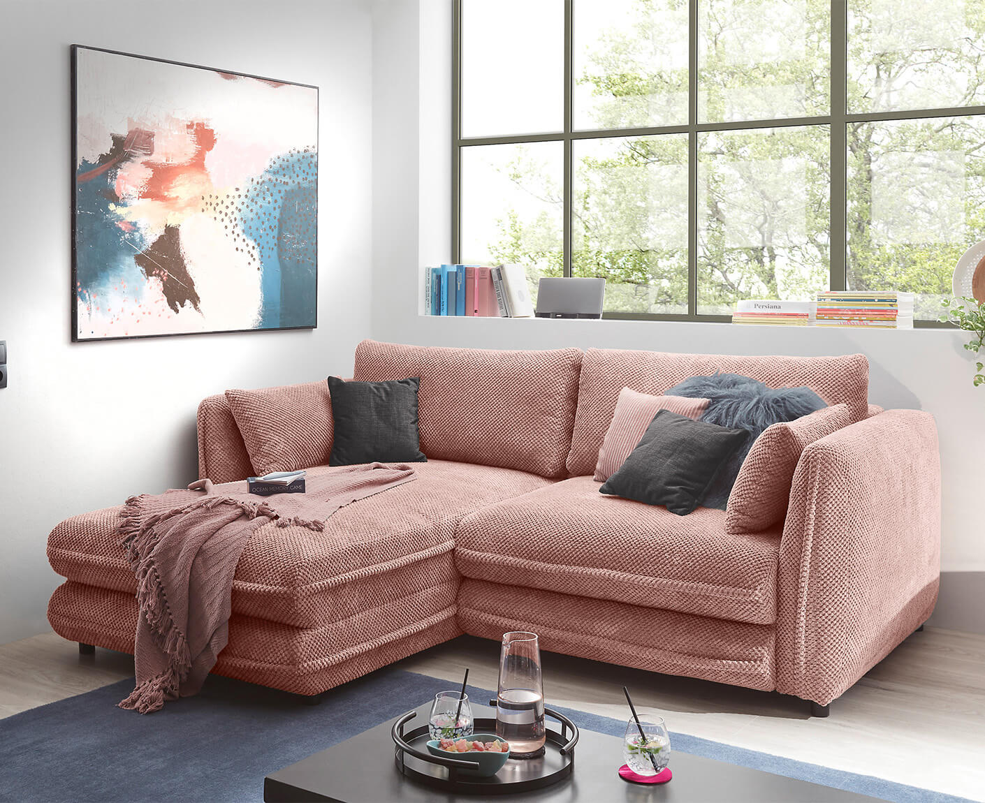 Stanley Ecksofa 240 x 192 cm, mit Schlaffunktion & Bettkasten