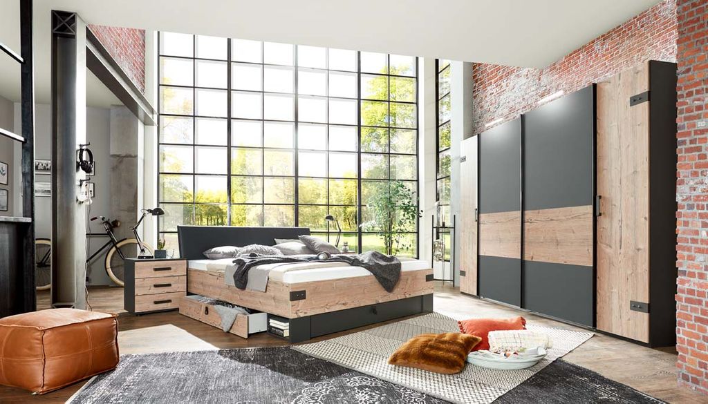 Stockholm Dreh- und Schwebetürenschrank mit Spiegel Tanne / Grau