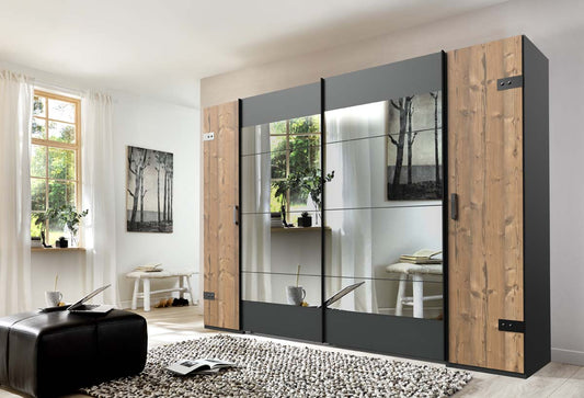Stockholm Dreh- und Schwebetürenschrank mit Spiegel Tanne / Grau