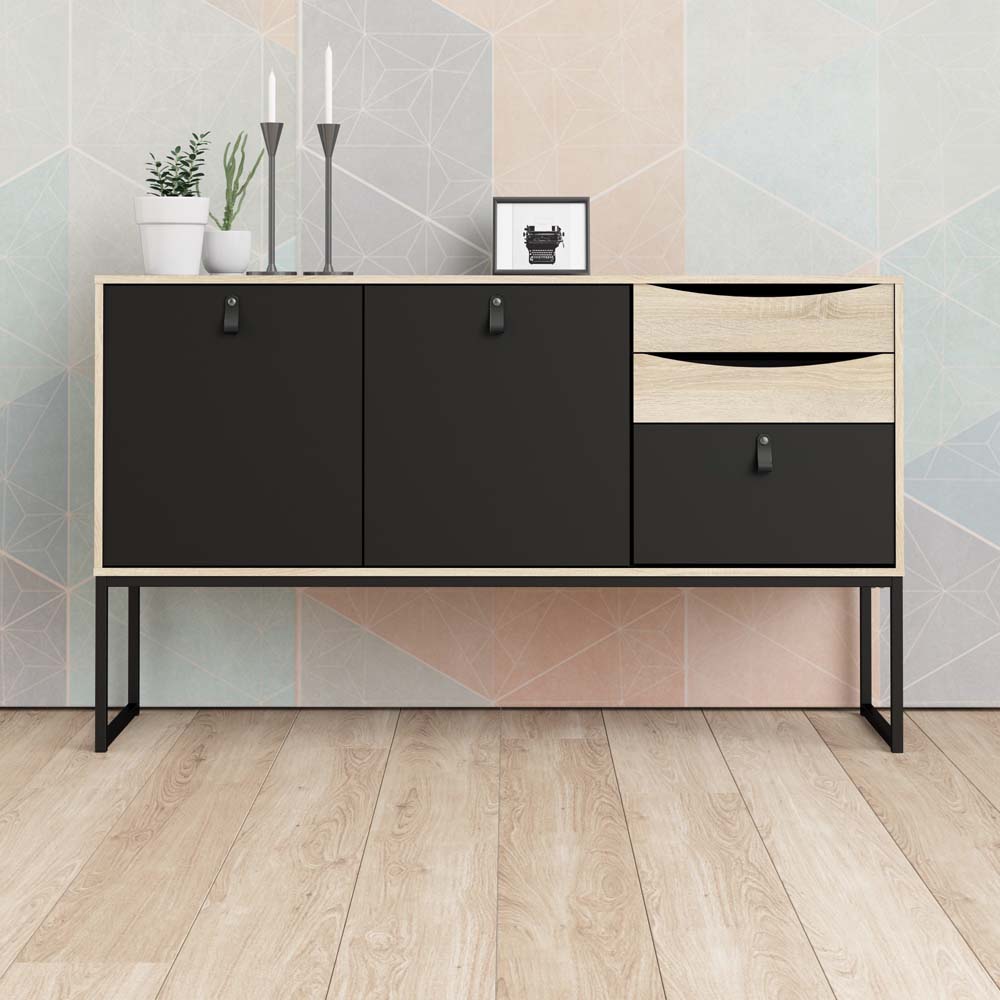 Stubbe Sideboard Schwarz Matt Eiche Struktur