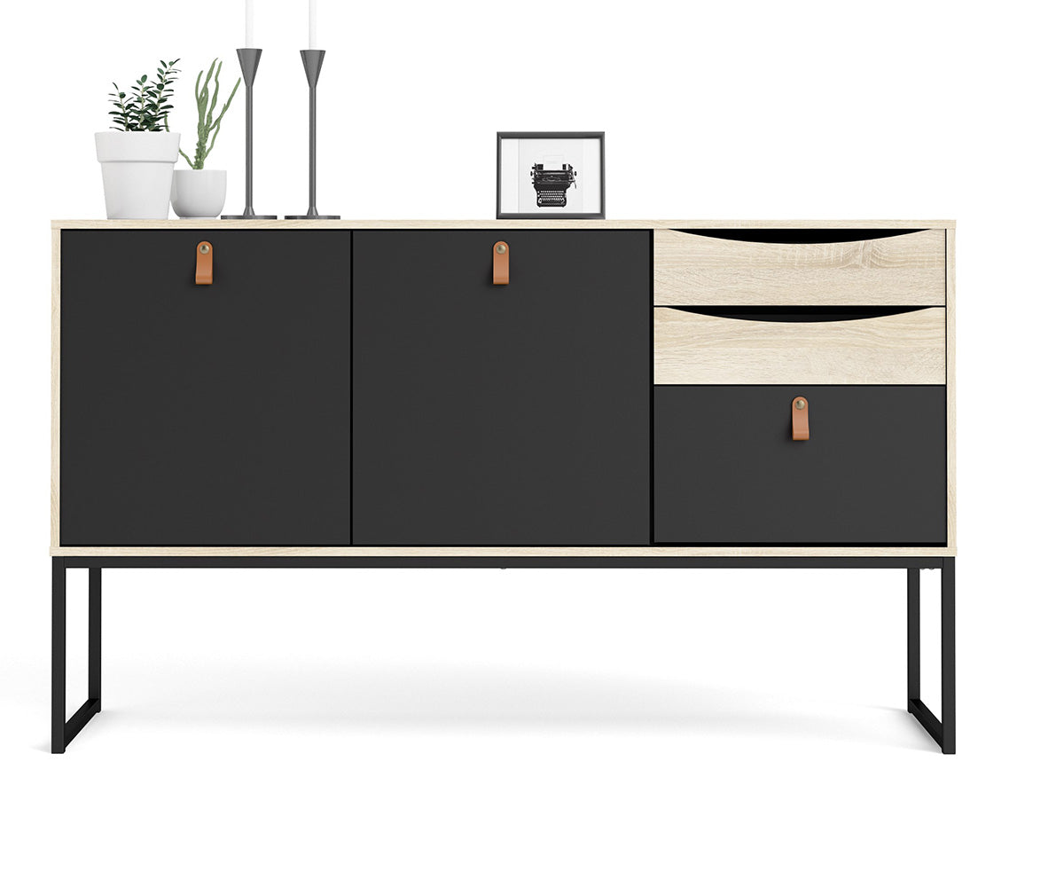 Stubbe Sideboard Schwarz Matt Eiche Struktur