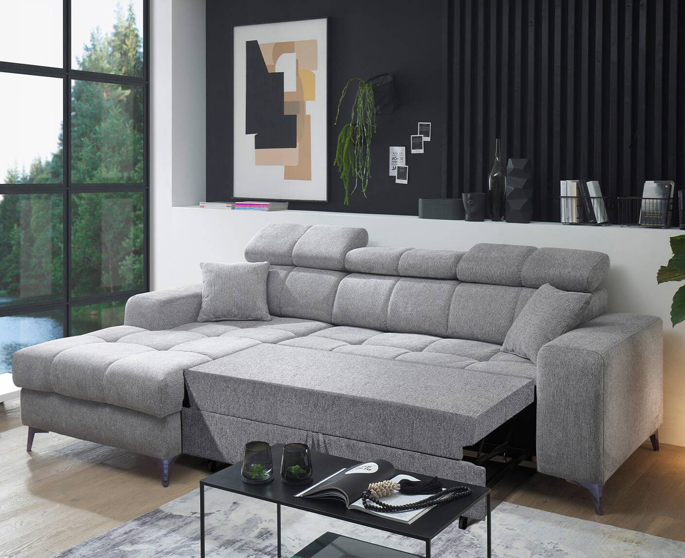 Sydney Ecksofa Longchair 268 x 172 cm, mit Schlaffunktion & Bettkasten - Voelpe