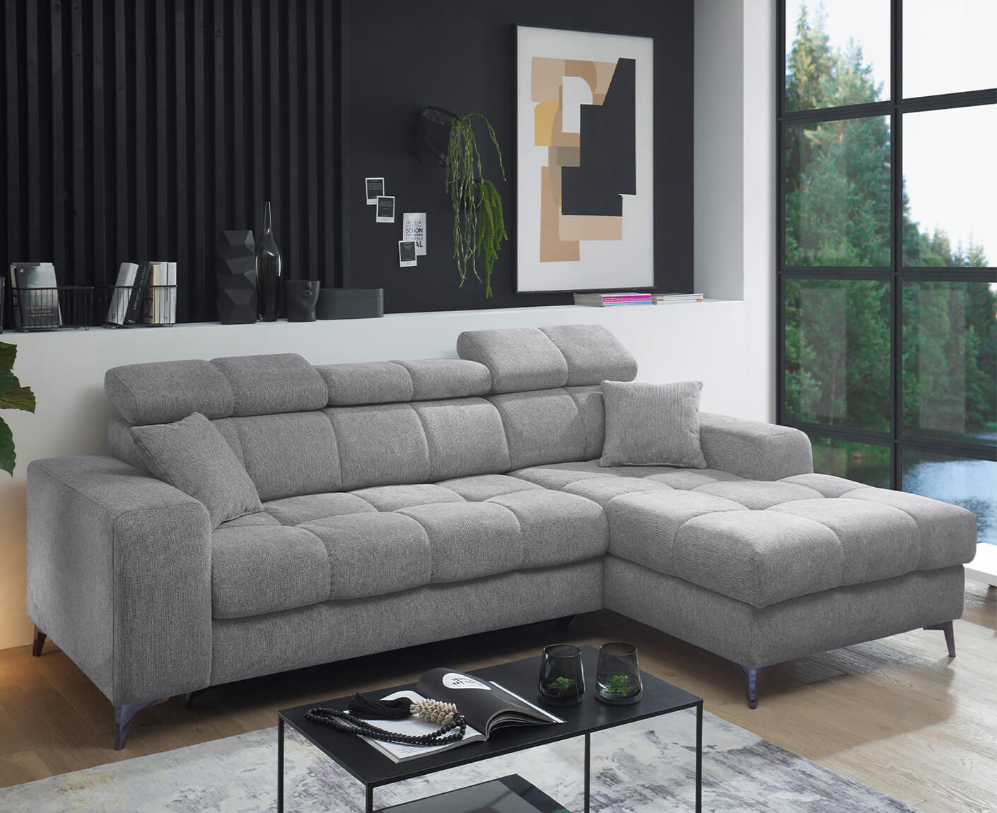 Sydney Ecksofa Longchair 268 x 172 cm, mit elektrischer Sitztiefenverstellung & Bettkasten