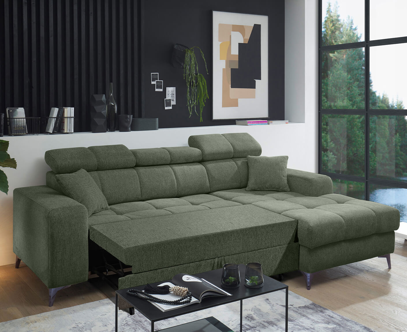 Sydney Ecksofa Longchair 268 x 172 cm, mit Schlaffunktion & Bettkasten - Voelpe