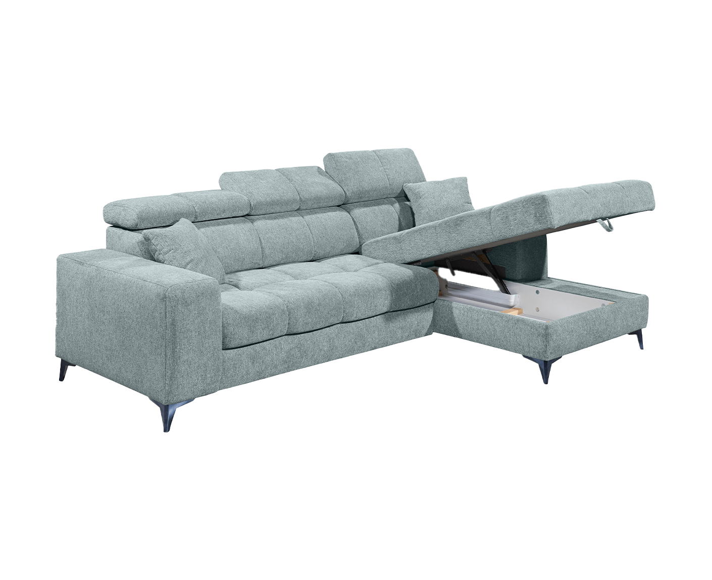 Sydney Ecksofa Longchair 268 x 172 cm, mit elektrischer Sitztiefenverstellung & Bettkasten - Voelpe