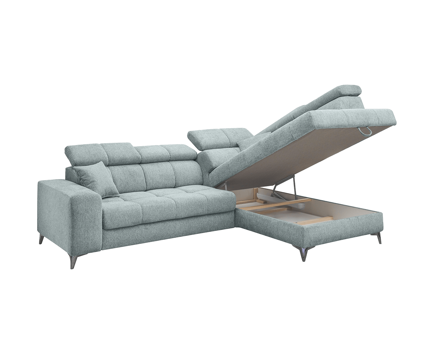 Sydney Ecksofa 282 x 128 cm, mit elektrischer Sitztiefenverstellung & Bettkasten - Voelpe