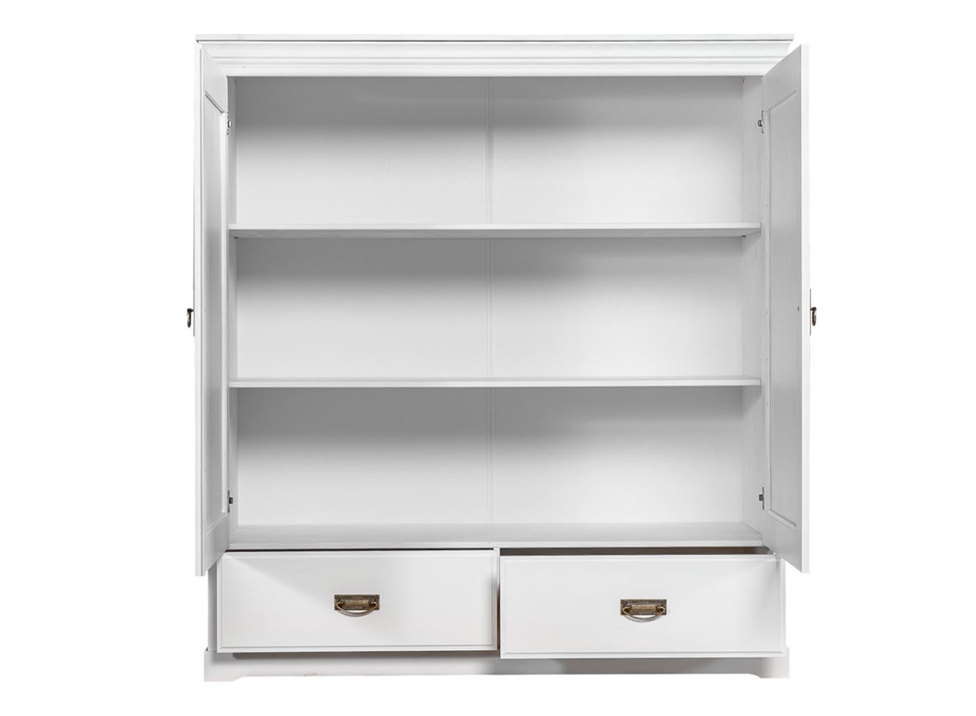 Toskania Massivholz Kleiderschrank 2-türig mit Schubladen 130x142 cm Weiß