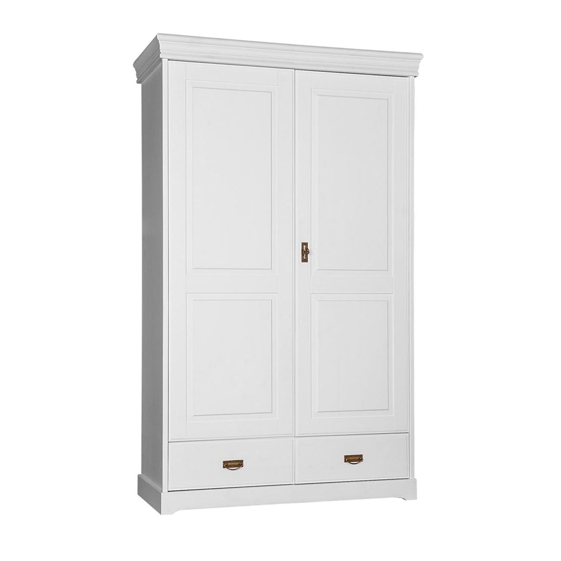 Toskania Massivholz Kleiderschrank 2-türig mit Schubladen 132x218 cm Weiß