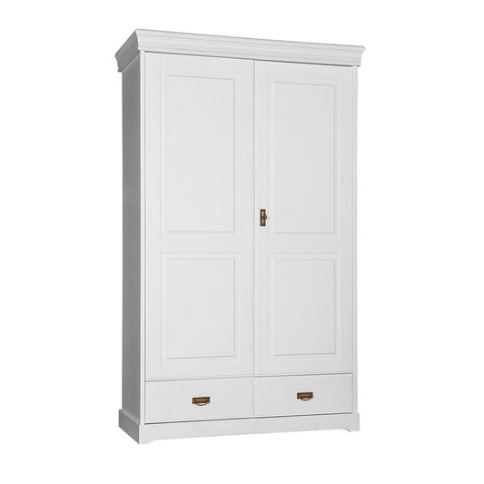 Toskania Massivholz Kleiderschrank 2-türig mit Schubladen 132x218 cm Weiß