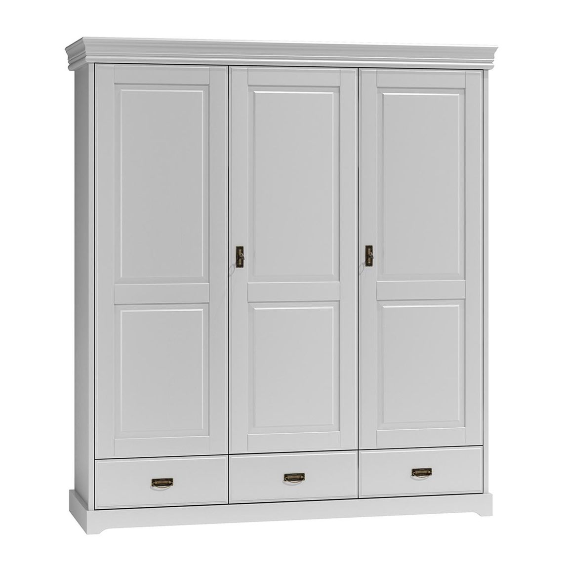 Toskania Massivholz Kleiderschrank 3-türig mit Schubladen 193x218 cm Weiß