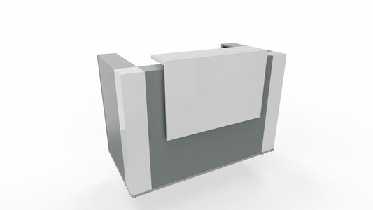 Tera Empfangstheke 3, mit Seitenschränken, Aluminium Satinato / Front wählbar