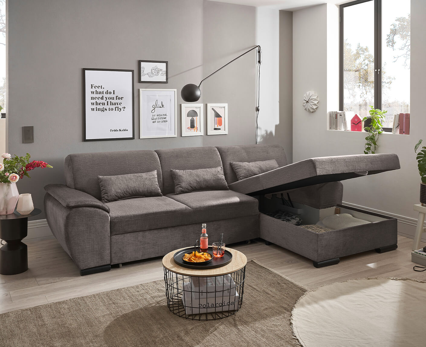 Tampa Ecksofa 280 x 175 cm, mit Schlaffunktion und Bettkasten