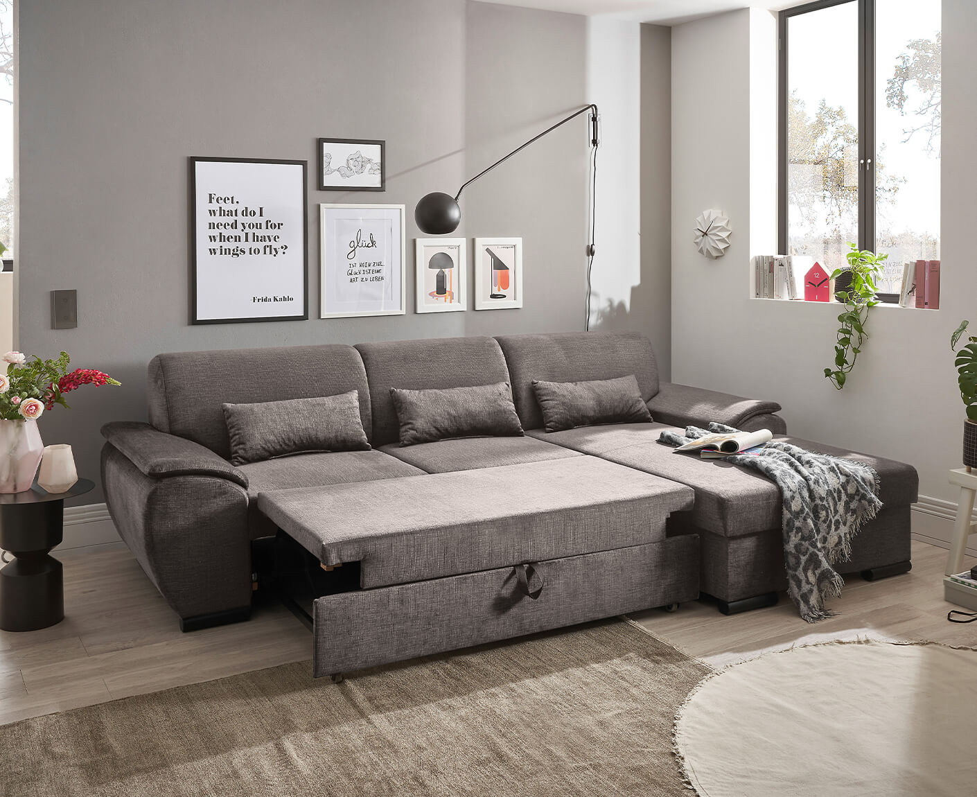 Tampa Ecksofa 280 x 175 cm, mit Schlaffunktion und Bettkasten