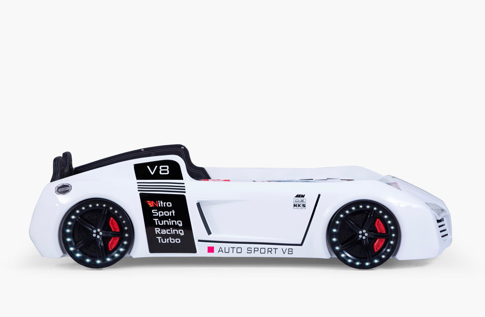 TURBO V8 Sport Autobett Kinderbett 90x190 cm Weiß