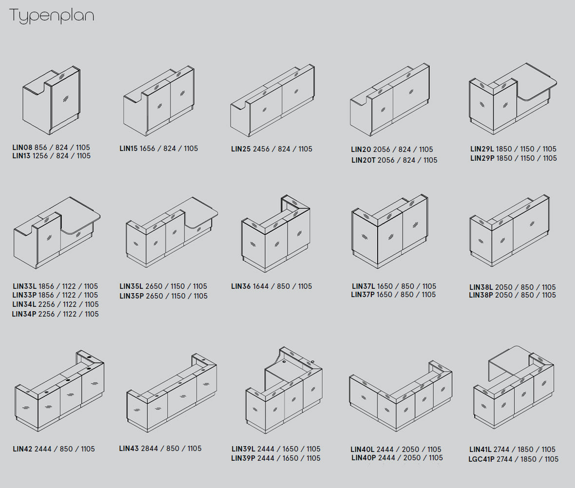 Linea 1 Empfangstheke, gerade, Schwarz / Größe und Korpus wählbar