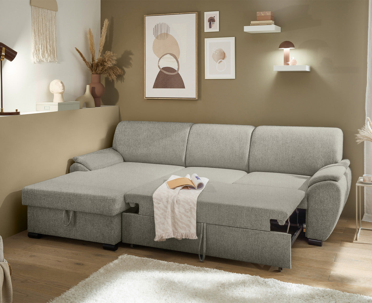 Ulm Ecksofa 250 x 175 cm, mit Schlaffunktion & Bettkasten