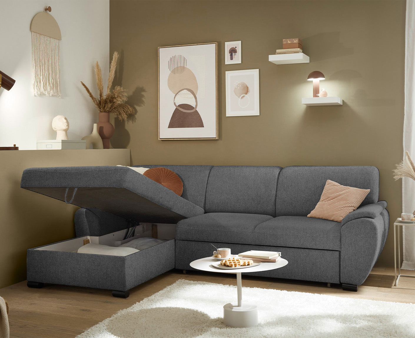 Ulm Ecksofa 250 x 175 cm, mit Schlaffunktion & Bettkasten