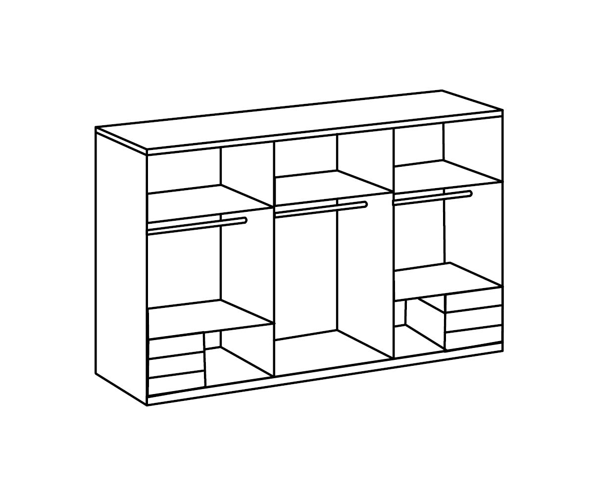 Valencia Schwebetürenschrank groß mit 6 Schubkästen Plankeneiche / Graphit