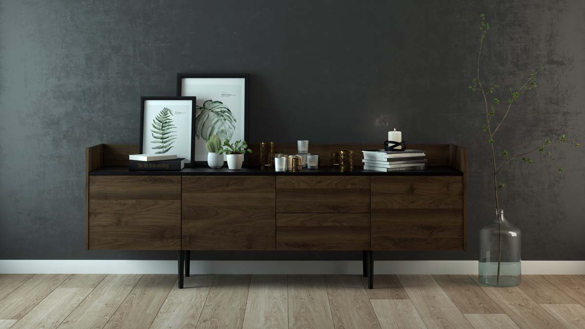 Unit Sideboard Schwarz Walnuss