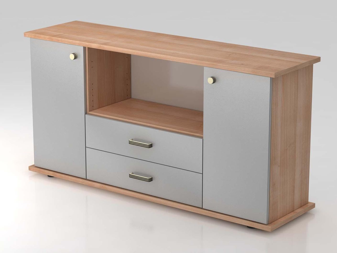 Sideboard 2OH mit Türen und Schubladen 166cm Nussbaum / Silber
