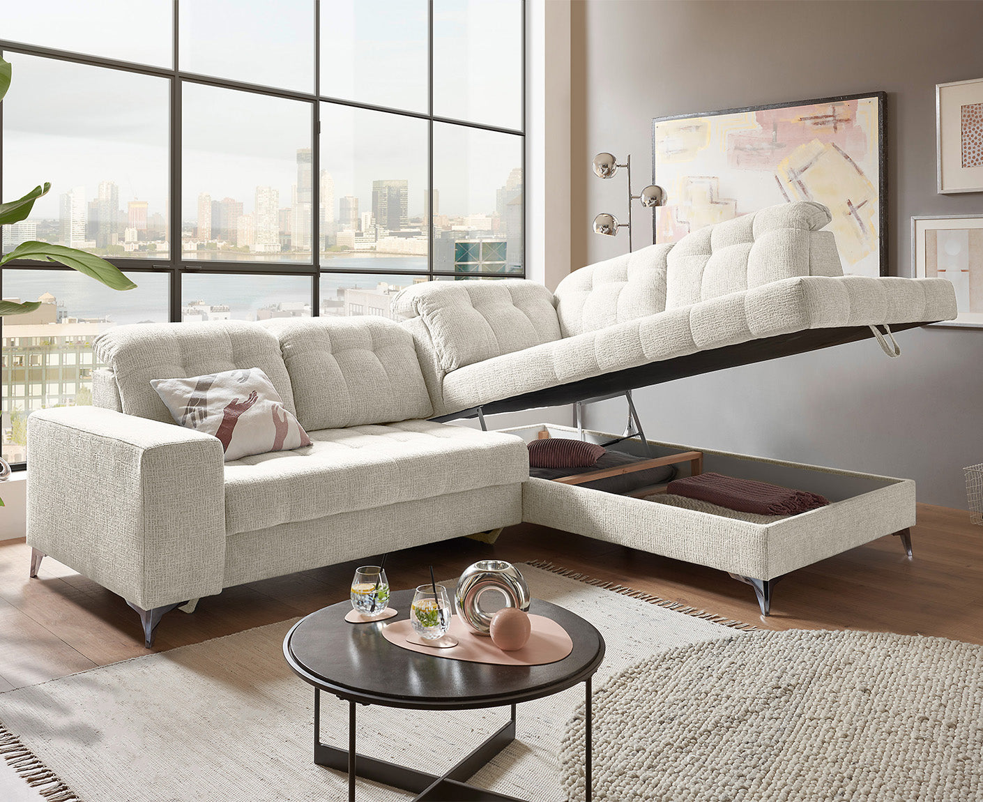 Varadero Ecksofa 289 x 220 cm, mit verstellbaren Kopfstützen & elektrischer Sitztiefenverstellung