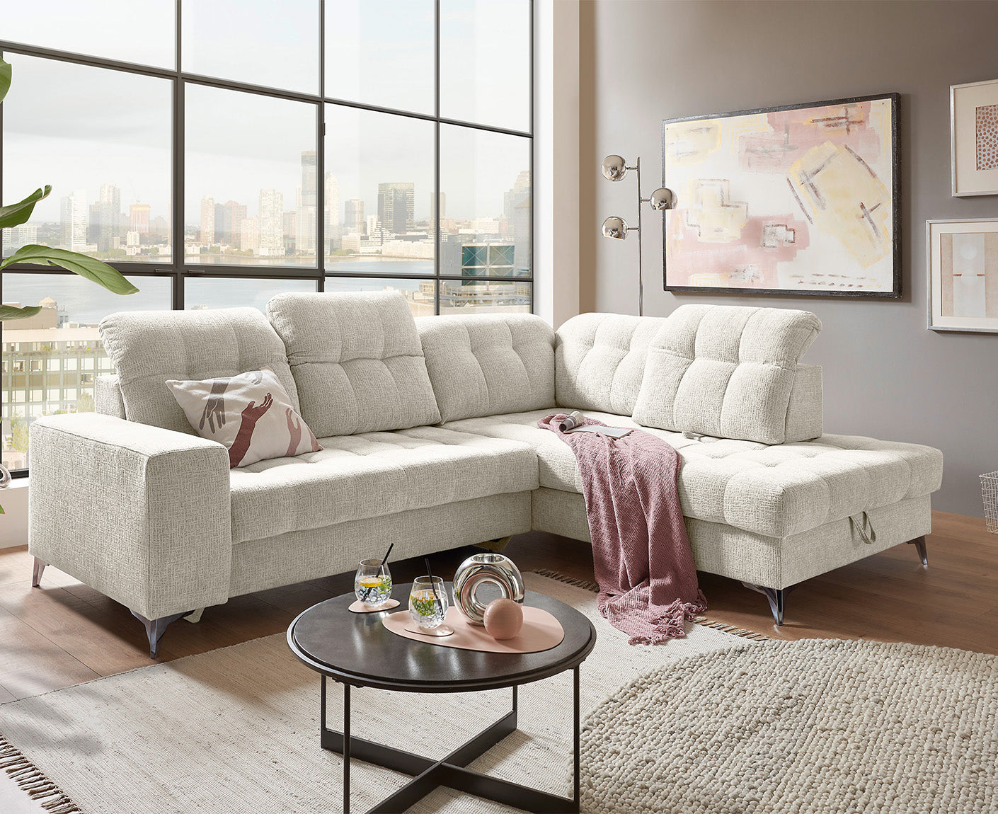 Varadero Ecksofa 289 x 220 cm, mit verstellbaren Kopfstützen & elektrischer Sitztiefenverstellung