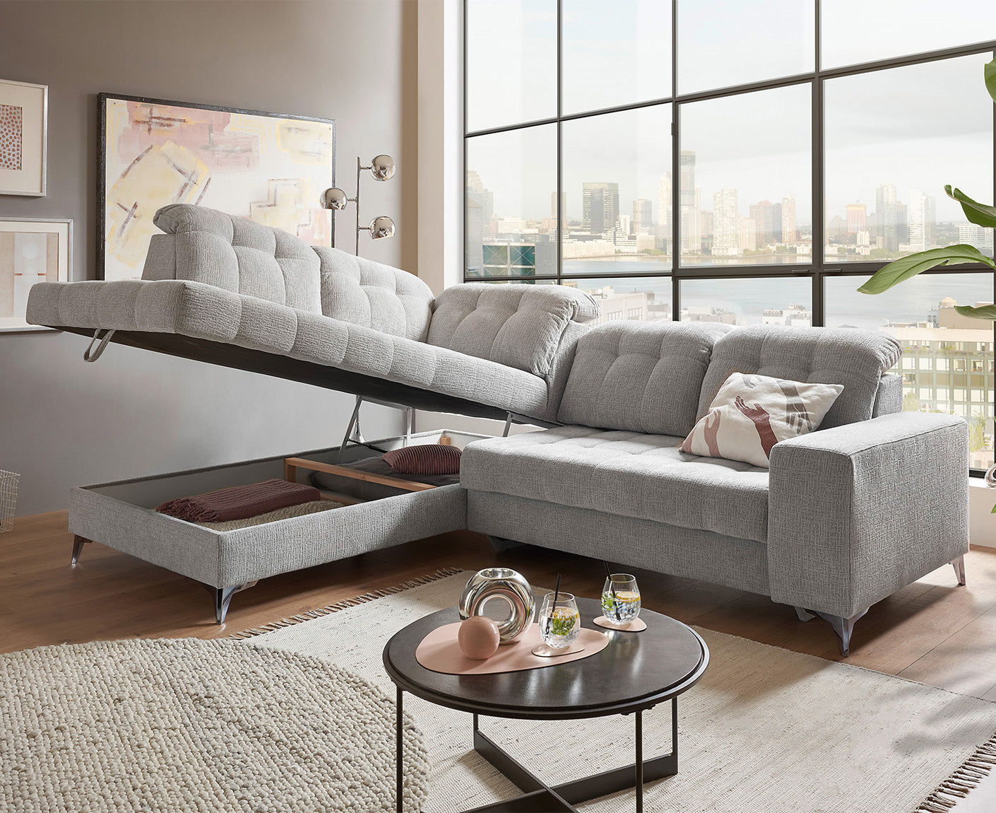 Varadero Ecksofa 289 x 220 cm, mit verstellbaren Kopfstützen & elektrischer Sitztiefenverstellung