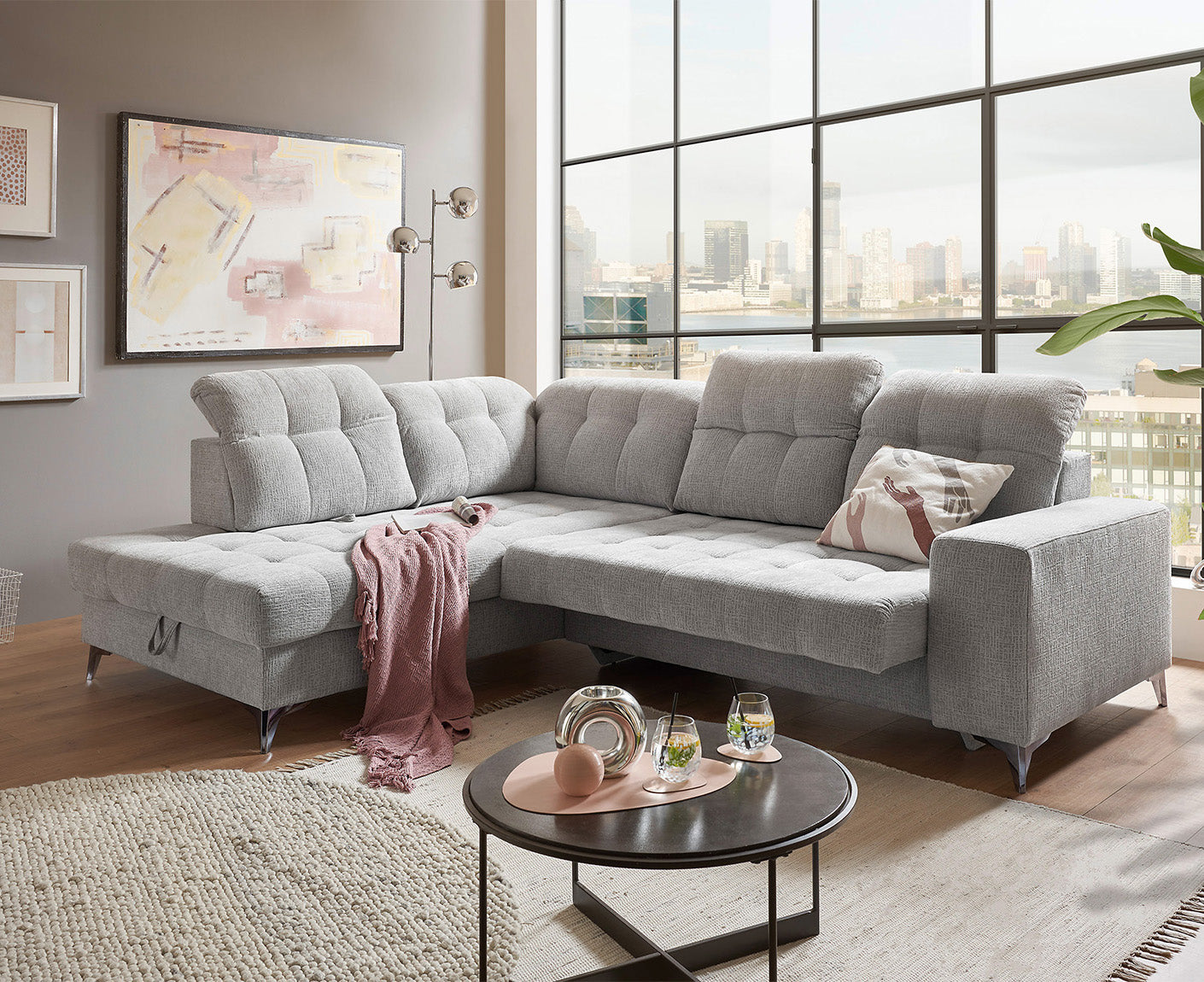 Varadero Ecksofa 289 x 220 cm, mit verstellbaren Kopfstützen & elektrischer Sitztiefenverstellung