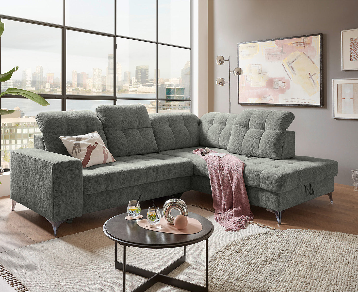 Varadero Ecksofa 289 x 220 cm, mit verstellbaren Kopfstützen & elektrischer Sitztiefenverstellung
