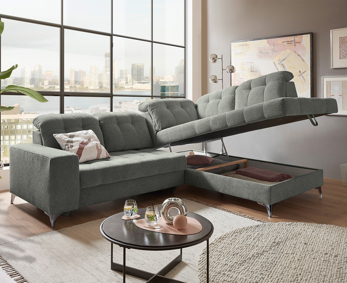 Varadero Ecksofa 289 x 220 cm, mit verstellbaren Kopfstützen & elektrischer Sitztiefenverstellung