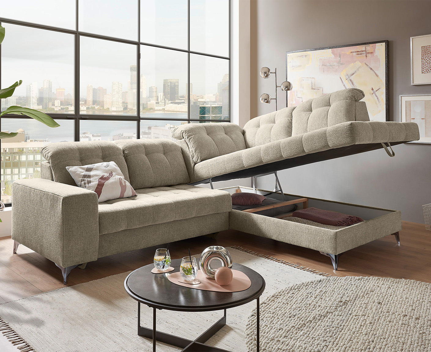 Varadero Ecksofa 289 x 220 cm, mit verstellbaren Kopfstützen & elektrischer Sitztiefenverstellung