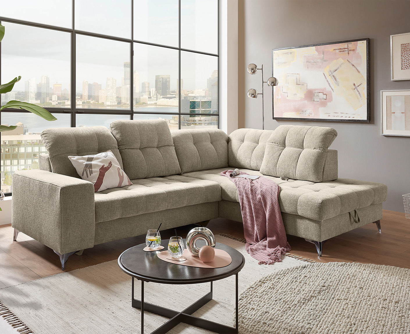 Varadero Ecksofa 289 x 220 cm, mit verstellbaren Kopfstützen & elektrischer Sitztiefenverstellung
