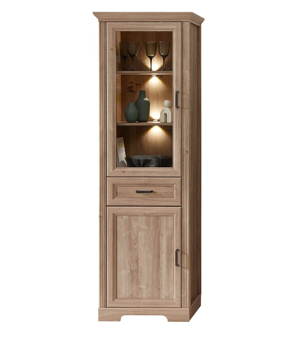 Vienna Vitrinenschrank 66 cm Breite inkl. LED-Beleuchtung Karlstad Eiche / Wiener Geflecht