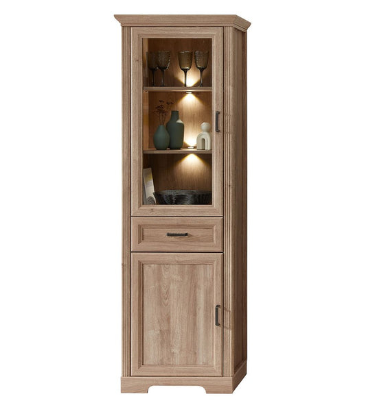 Vienna Vitrinenschrank 66 cm Breite inkl. LED-Beleuchtung Karlstad Eiche / Wiener Geflecht