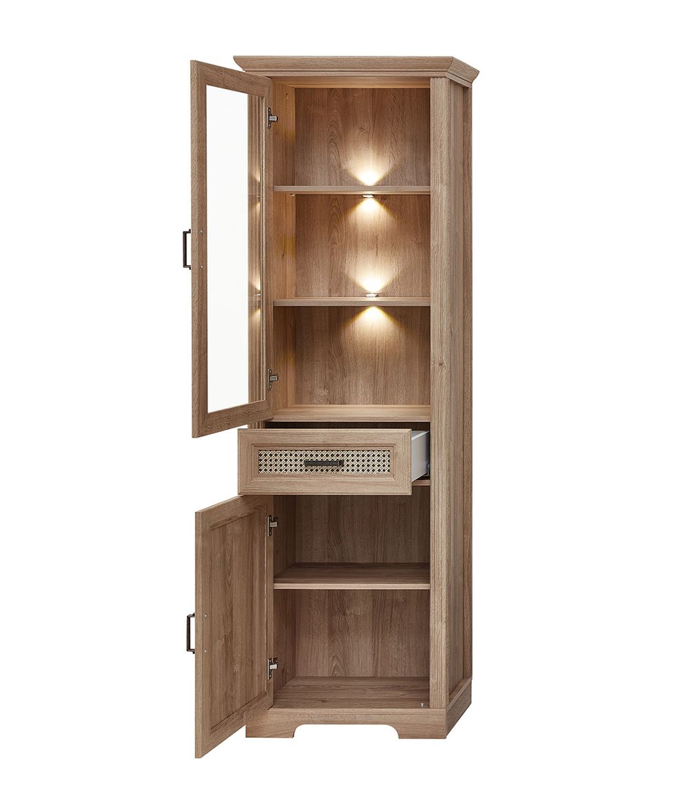 Vienna Vitrinenschrank 66 cm Breite inkl. LED-Beleuchtung Karlstad Eiche / Wiener Geflecht