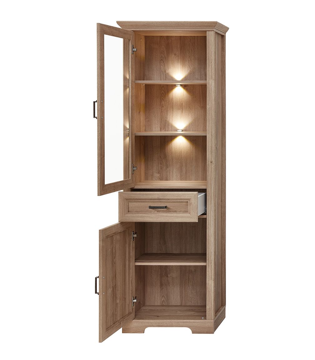 Vienna Vitrinenschrank 66 cm Breite inkl. LED-Beleuchtung Karlstad Eiche / Wiener Geflecht